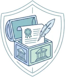 Shielded vault with a certificate and bank buildings - certification of trust for institutions.