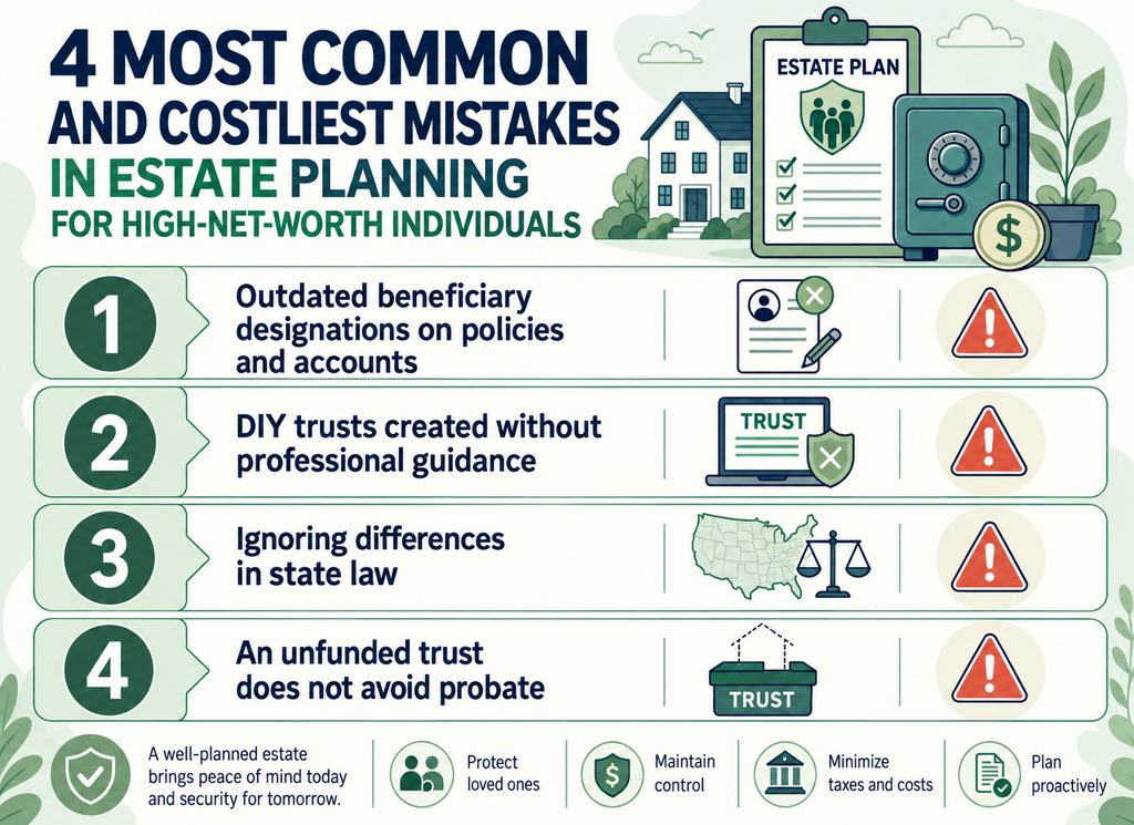 List of the Four Most Common Estate Planning Mistakes for High-Net-Worth Individuals